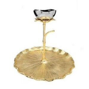 Classic Touch LCD1021 Round Chip & Dip Bowl with Lotus Flower Design Gold NWB